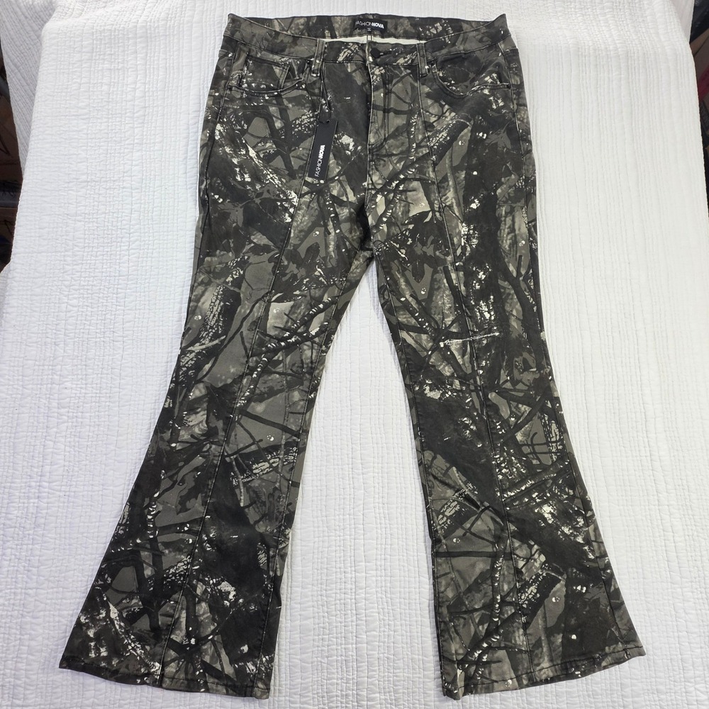 Fashion Nova Commanding Attention Camo Flare Jeans Black Grey Size 20 Plus